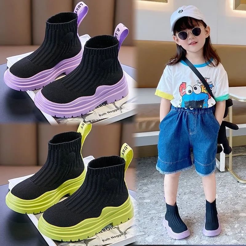 女童袜子鞋春秋2022新款低帮靴子网面透气儿童飞织鞋宝宝休闲