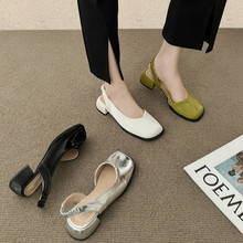 高级感法式包头凉鞋女夏2024年新款设计感小众方头粗跟玛丽珍单鞋