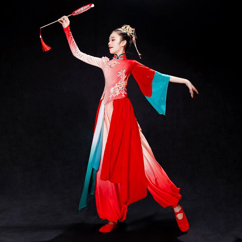 古典舞演出服女飘逸风汉服现代扇子舞蹈服装仙女长裙艺考独舞