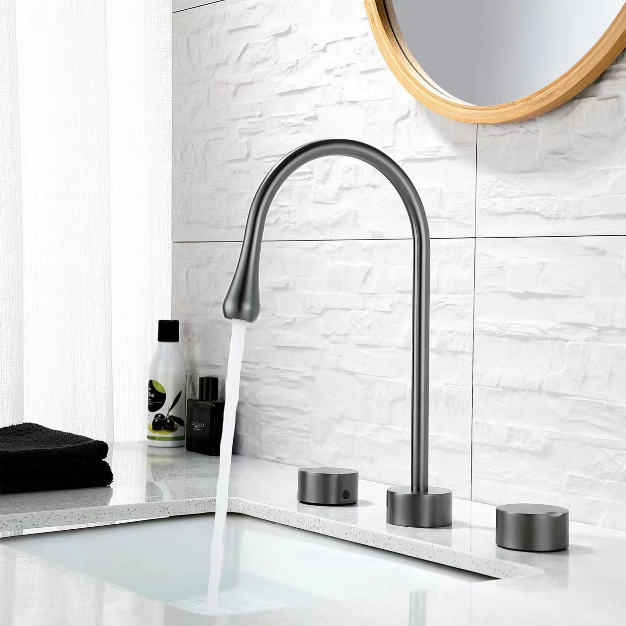 全铜三孔分体式面盆龙头浴室厕所洗手台台盆水龙头酒店跨境外贸