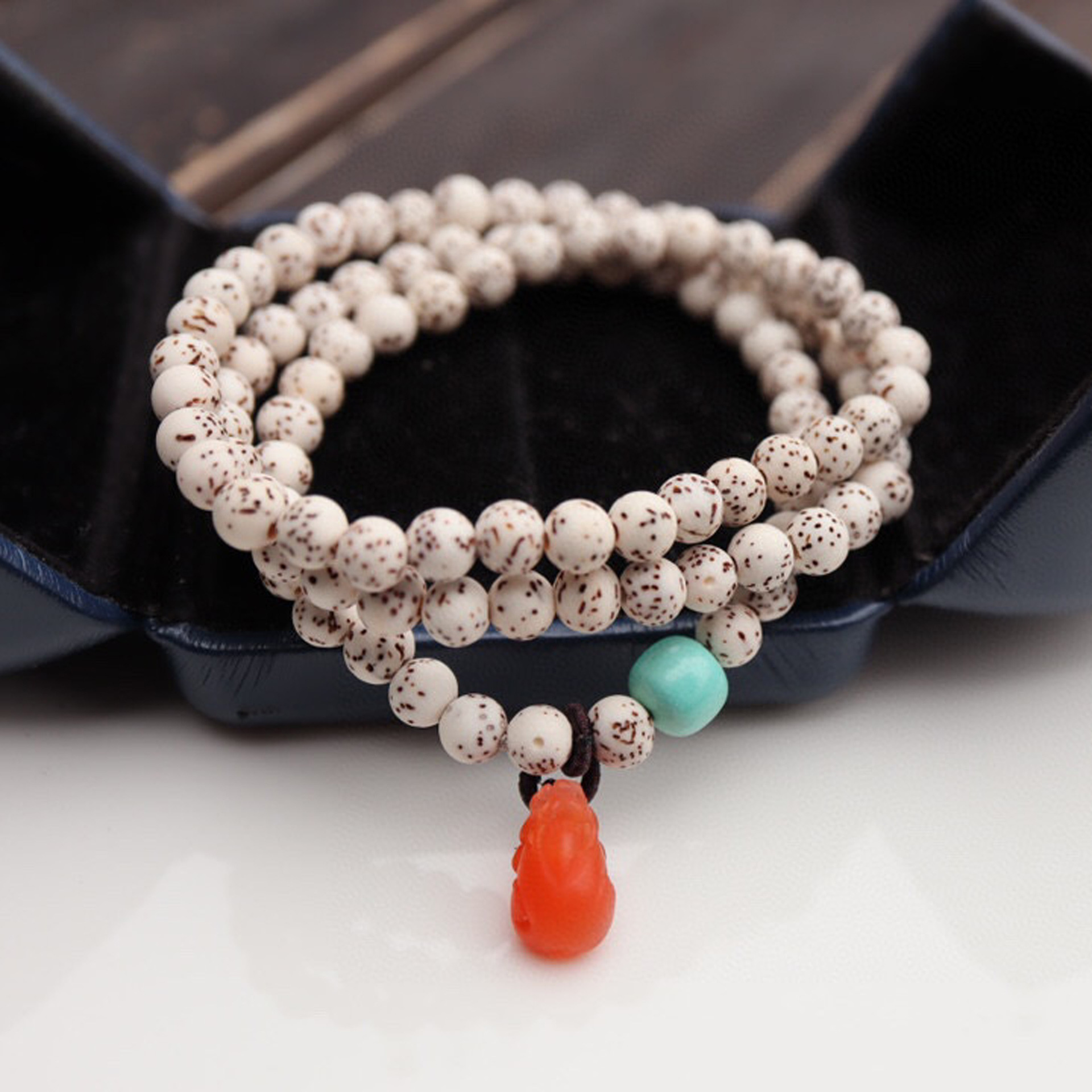 天然高抛星月菩提三圈手串6mmmini小菩提可爱秀气点缀南红貔貅