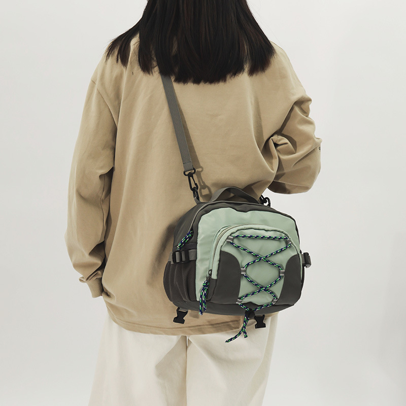Korean Ins Tooling Style Versatile Multi-Purpose Contrast Color Drawstring Male and Female Trendy Brand Messenger Bag Japanese Harajuku Students Backpack