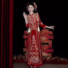 新娘红色秀禾服2024新款小个子结婚显瘦龙凤褂中式婚服丝绒秀和服