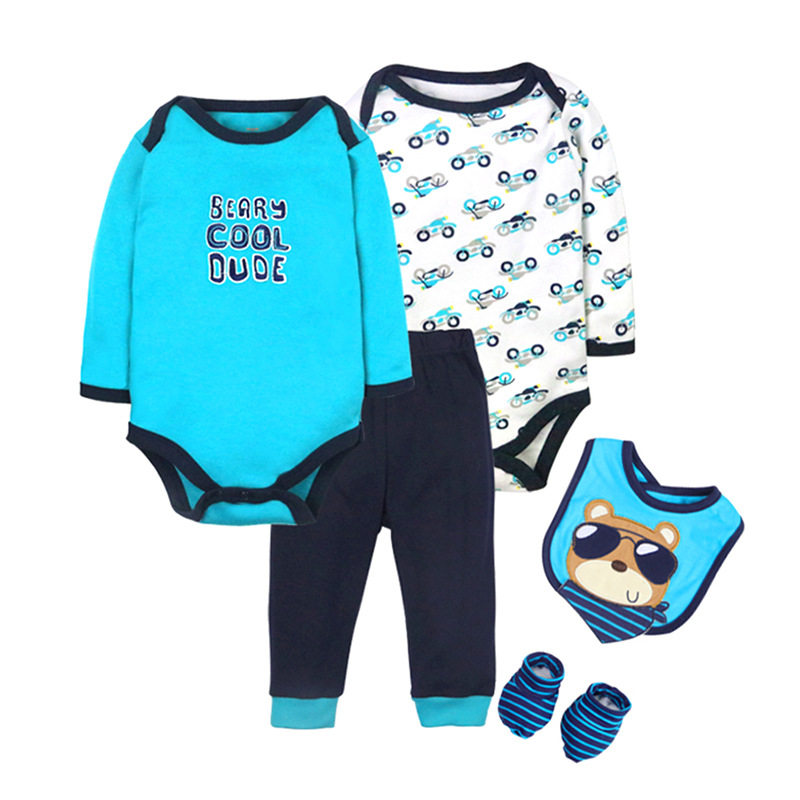 European and American Infants Children's Suit Long-Sleeve Jumpsuit Match Sets Babies Newborn Rompers Gift Set in Stock