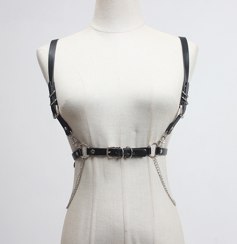 多用腰链背带链 暗黑嘻哈潮范腰带朋克皮制爱心腰链腿环链条皮带