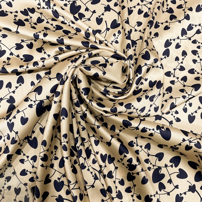 丝绸厂家批发19姆米真丝弹力缎喷绘印花面料旗袍桑蚕丝连衣裙布料