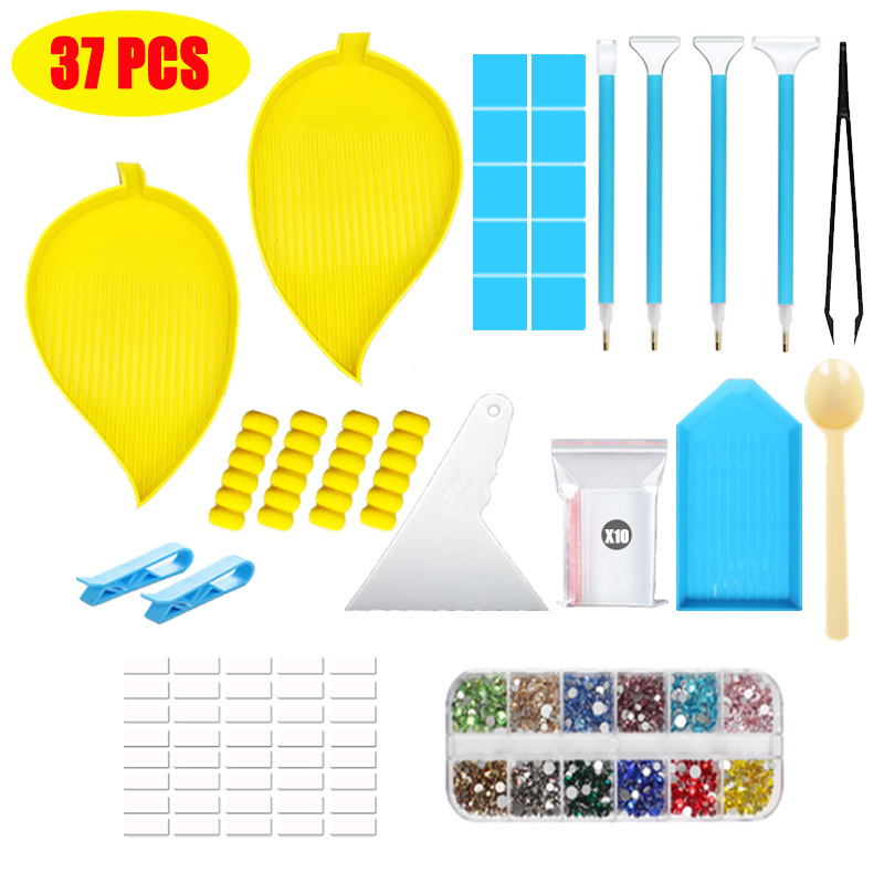 DIY Diamond Painting Tool Kit Package New Leaf Spot Drill Plate Color 28 Grid Storage Box Purple Roller Series