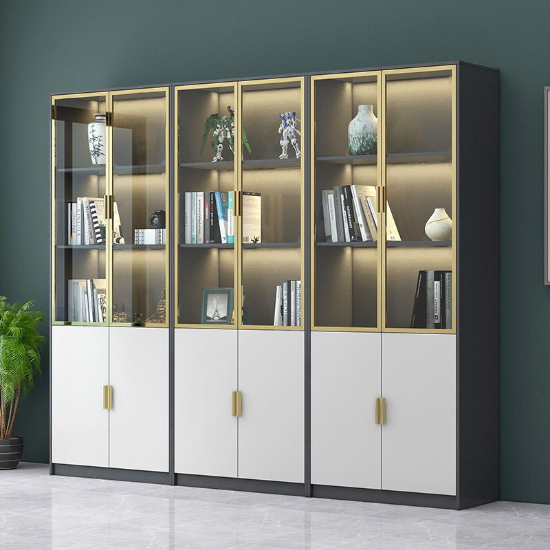 轻奢玻璃门书柜简约现代家用客厅背景墙展示柜带门落地书房大书橱