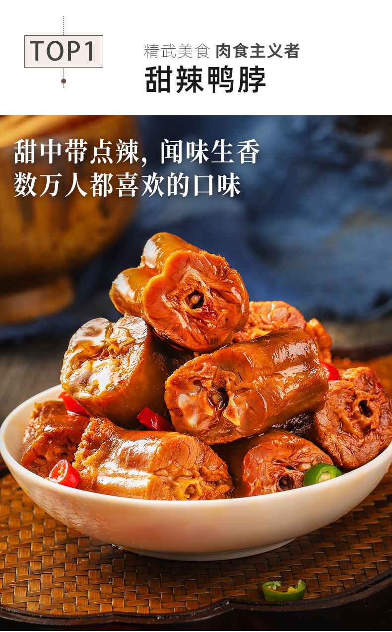 【kingwuu/精武】麻辣五香鸭脖450g 卤味零食休闲 麻辣小吃批发