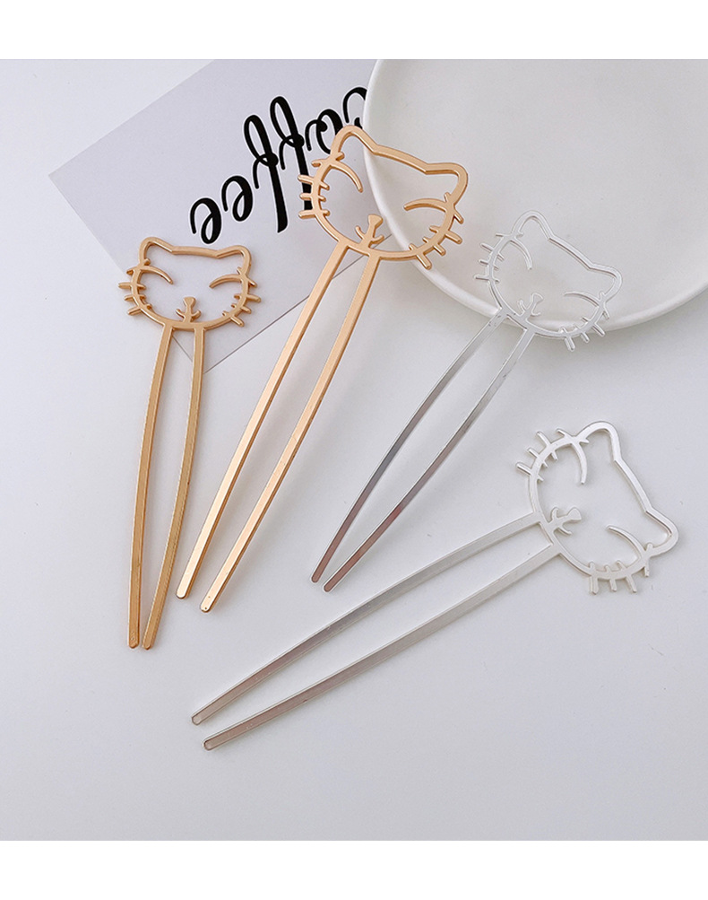 创意新品卡通猫咪发簪日韩时尚简约百搭u型金属发簪盘发发钗批发