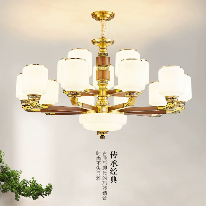 新中式吊灯客厅灯禅意中国风大气餐厅别墅复式楼2024新款实木灯具