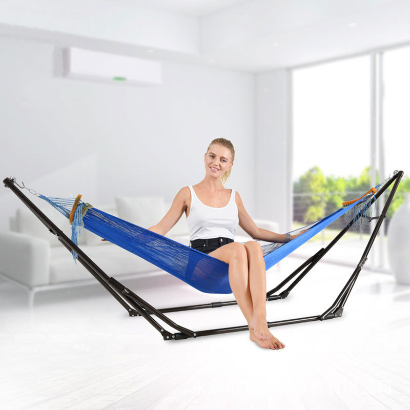 户外吊床休闲摇床办公室午休折叠床钢管支架单人摇床室内宿舍秋千