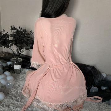 情趣内衣性感蕾丝诱惑蝴蝶结吊带睡裙系带外袍家居服套装9330