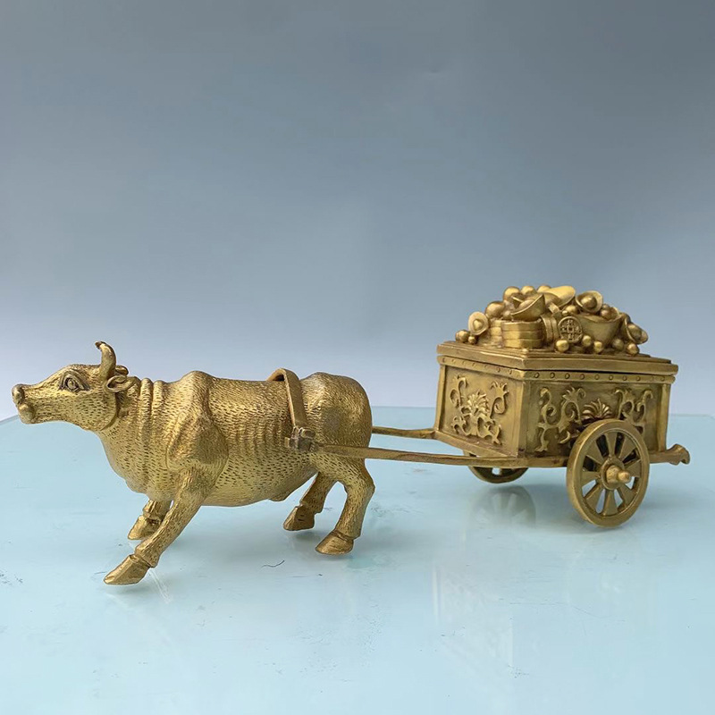纯铜牛拉车招财旺金进财之宝铜牛拉元宝旺市牛摆件牛拉金车-阿里巴巴