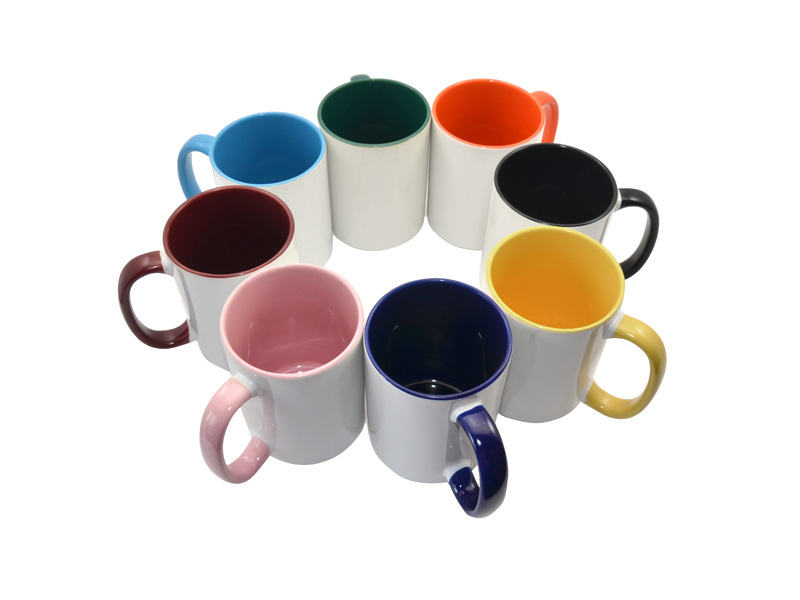 15Oz Ceramic Cup Inner Color Mug Color Handle Blank Large-Capacity Water Cup Thermal Transfer Coated Cup Inner Color Handle