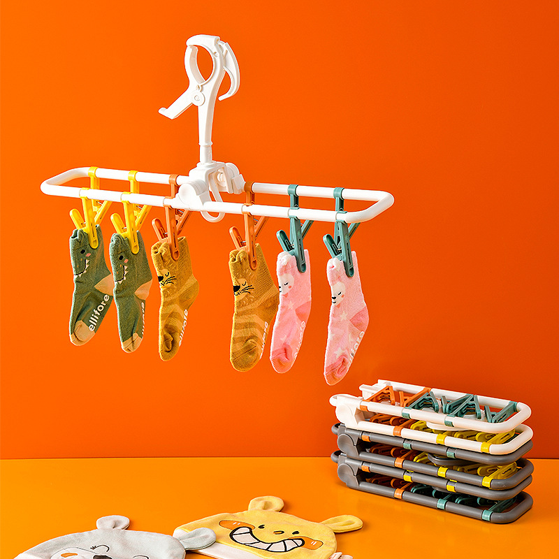 L108 Household Multi-Functional Hanger Drying Clip Windproof Hanger Socks 12 Clips Underwear Clip 8 Clips Travel Portable Stand