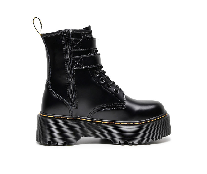 双扣jadon厚底8孔马丁靴1460侧拉链搭扣女短靴子松糕底系带工装靴