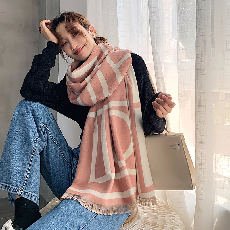 Classic Geometric Om Cashmere-like Scarf Air Conditioning Shawl Autumn and Winter All-Matching Lengthened Warm Jacquard Scarf for Women