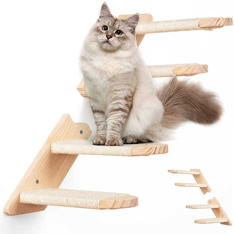 Cat Solid Wood Wall Hanging Decoration-Type Climbing Ladder Sisal Rubber Wood Springboard Stairs Cat Toy Multi-Layer Cat Climber Cat Stairs