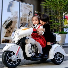 儿童电动摩托车可坐大人亲子三轮车小孩双人充电玩具车男孩双驱车