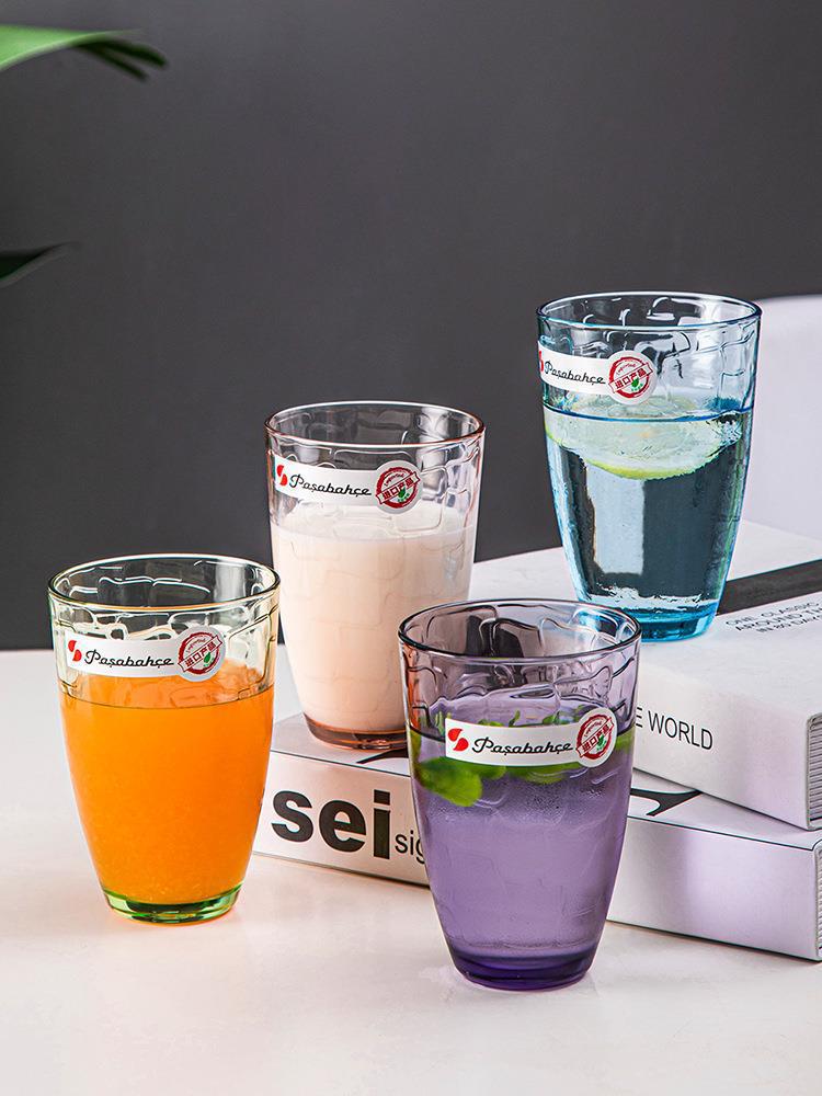 土耳其进口彩色喝水杯大容量无铅透明玻璃杯牛奶果汁杯ins风茶杯