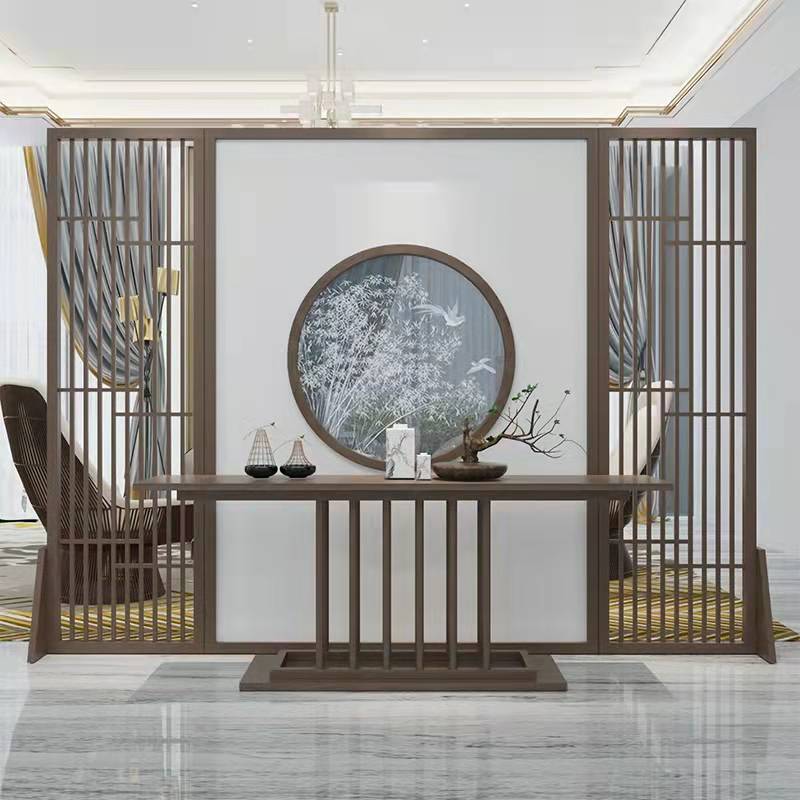 不锈钢屏风轻奢家用新中式户外庭院金属假山隔断墙前台背景墙玄关