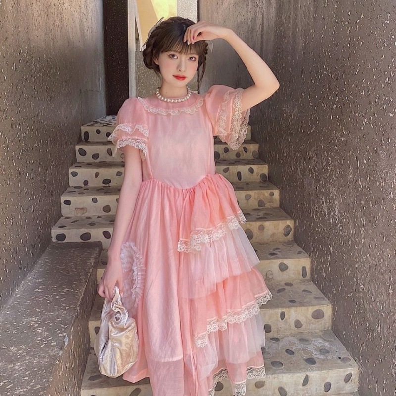 不规则女夏韩版宽松甜美蛋糕欧根纱蓬蓬收腰显瘦在逃公主裙