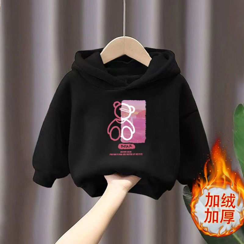 Boys and Girls Winter Velvet Padded Hooded Sweatshirt New Baby Children Warm Coat Fashionable Children's Clothing Tops Outerwear