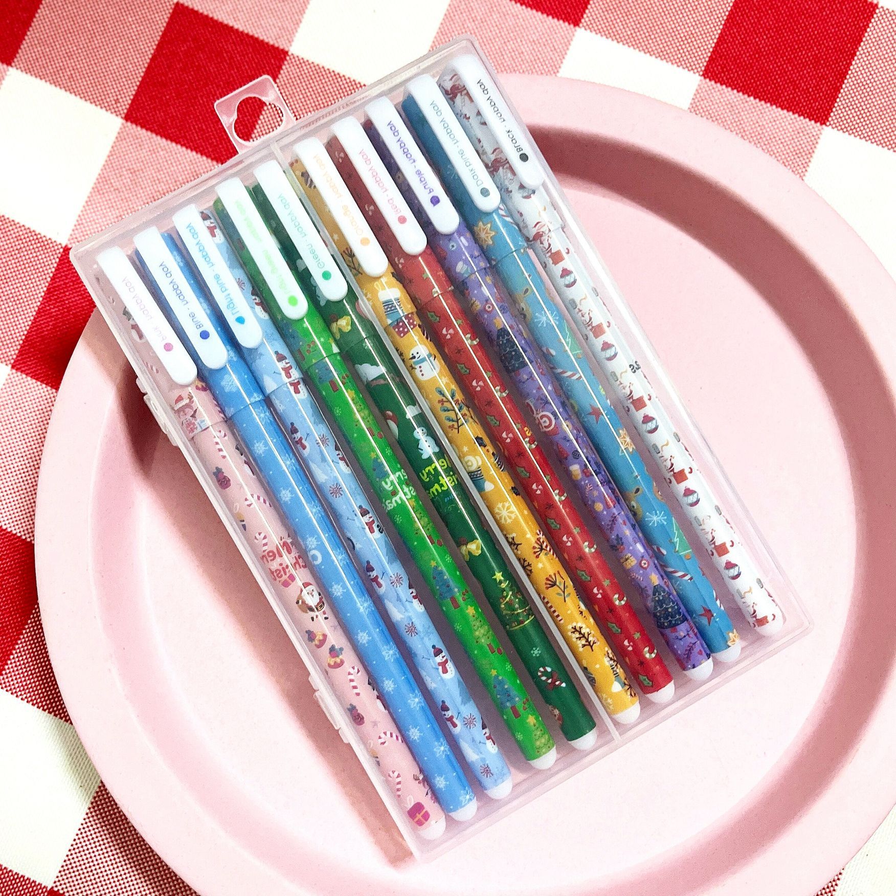 圣诞彩色中性笔十色盒装韩国文具创意学习办公用品可爱水笔套装批