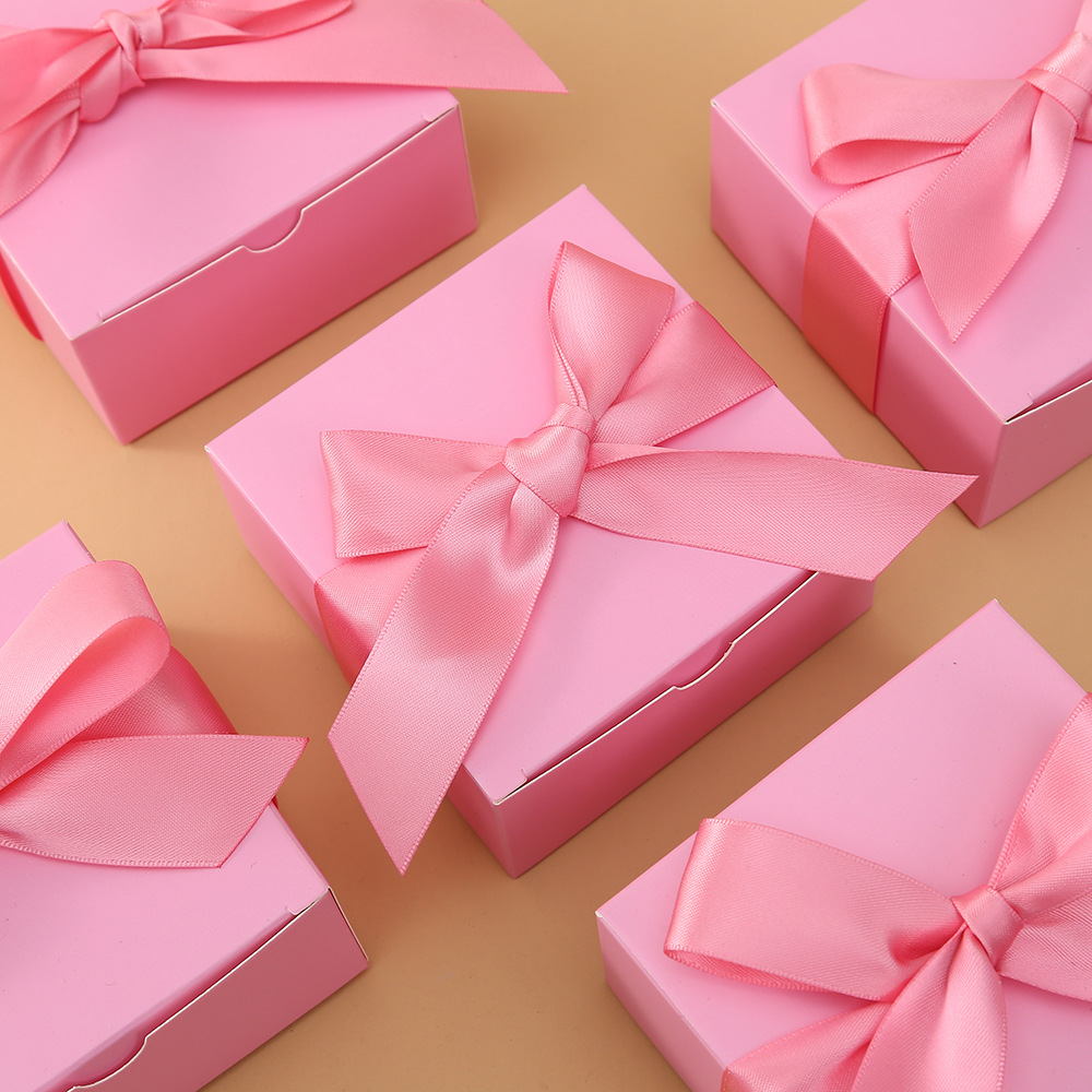 粉色西点盒方形翻盖蛋糕饼干盒包装盒蝴蝶结丝带礼物盒子批发