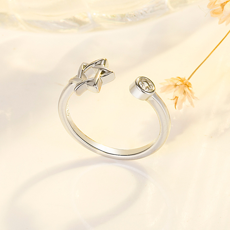 简单食指关节戒开口六角星戒指指环 日韩个性潮人百搭六芒星戒指