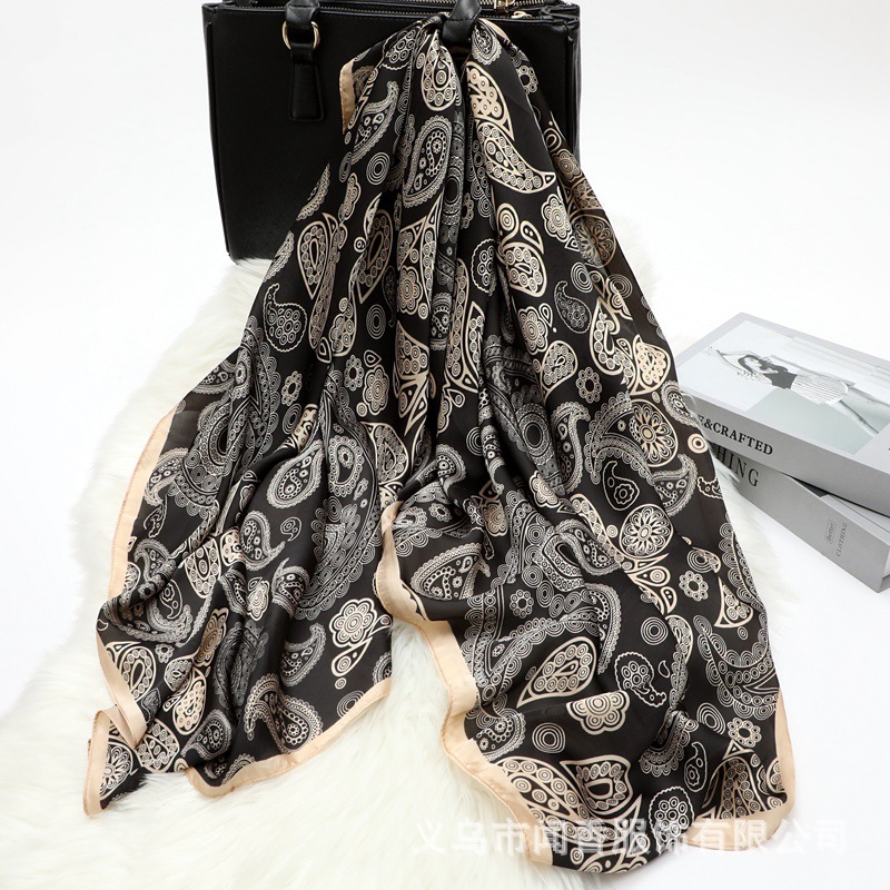 Spring New Large Kerchief 110cm Tensili Brocade Scarf Women's Silk Shawl Elegant Appearance Sunscreen Scarf