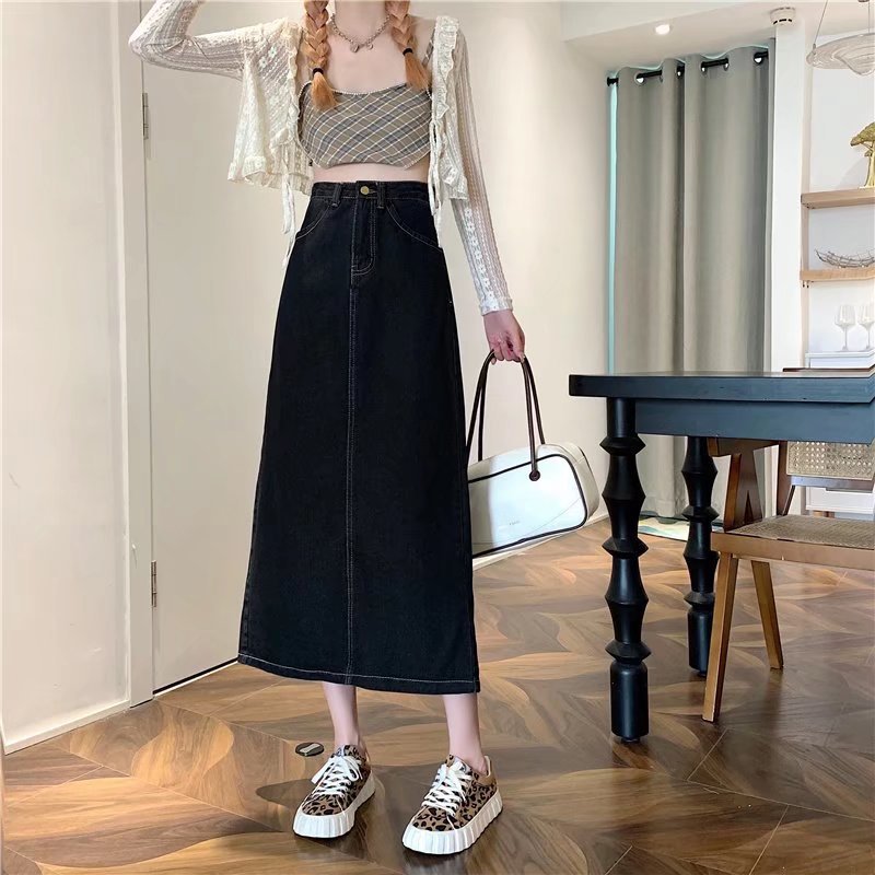 High Waist Denim Skirt Women's Autumn Thin 2022 New Slimming High A- line Mid-Length Hip Skirt