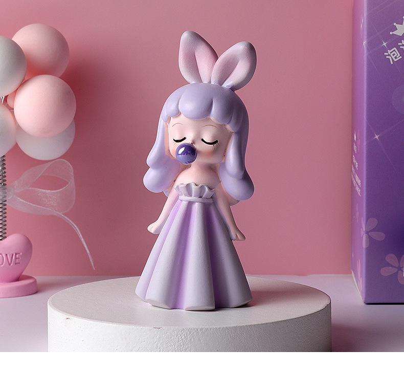 可爱吹泡泡女孩盲盒树脂摆件创意少女家具卡通装饰生日礼物摆饰