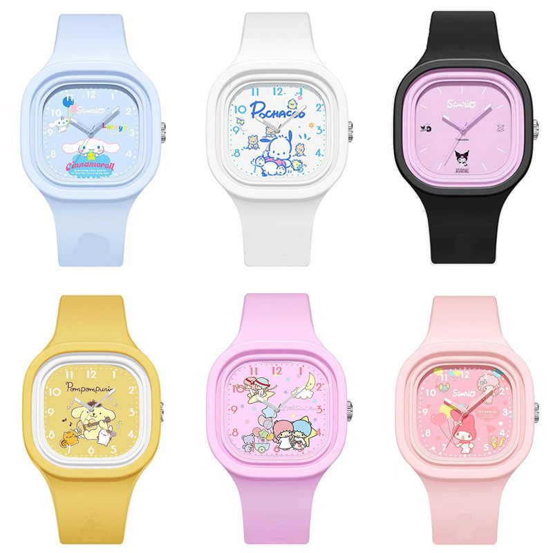 新款三丽鸥手表ins可爱肤感硅胶手表四方糖果冻女孩学生卡通手表