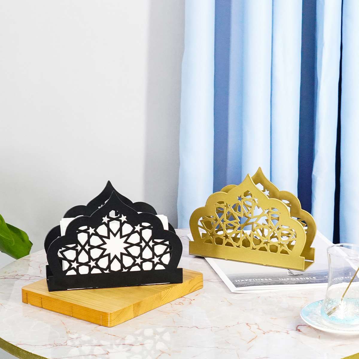 跨境新款镂空铁艺纸巾盒居家餐厅厕所装饰摆件纸巾架可折叠工艺品