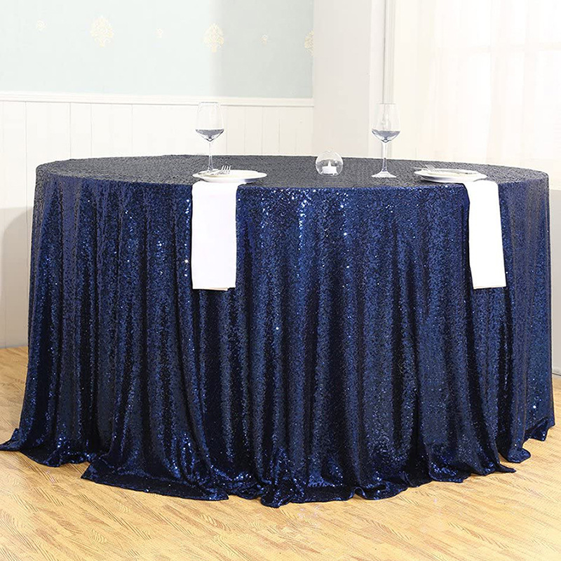 Cross-Border Christmas Solid Color Wedding Party Sequin Embroider Tablecloth Hotel Restaurant Navy Blue Sequined round Tablecloth