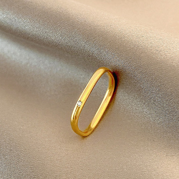 周家18k金色小方戒指时尚韩国风女生钻戒钛钢情侣对戒 直播热销款