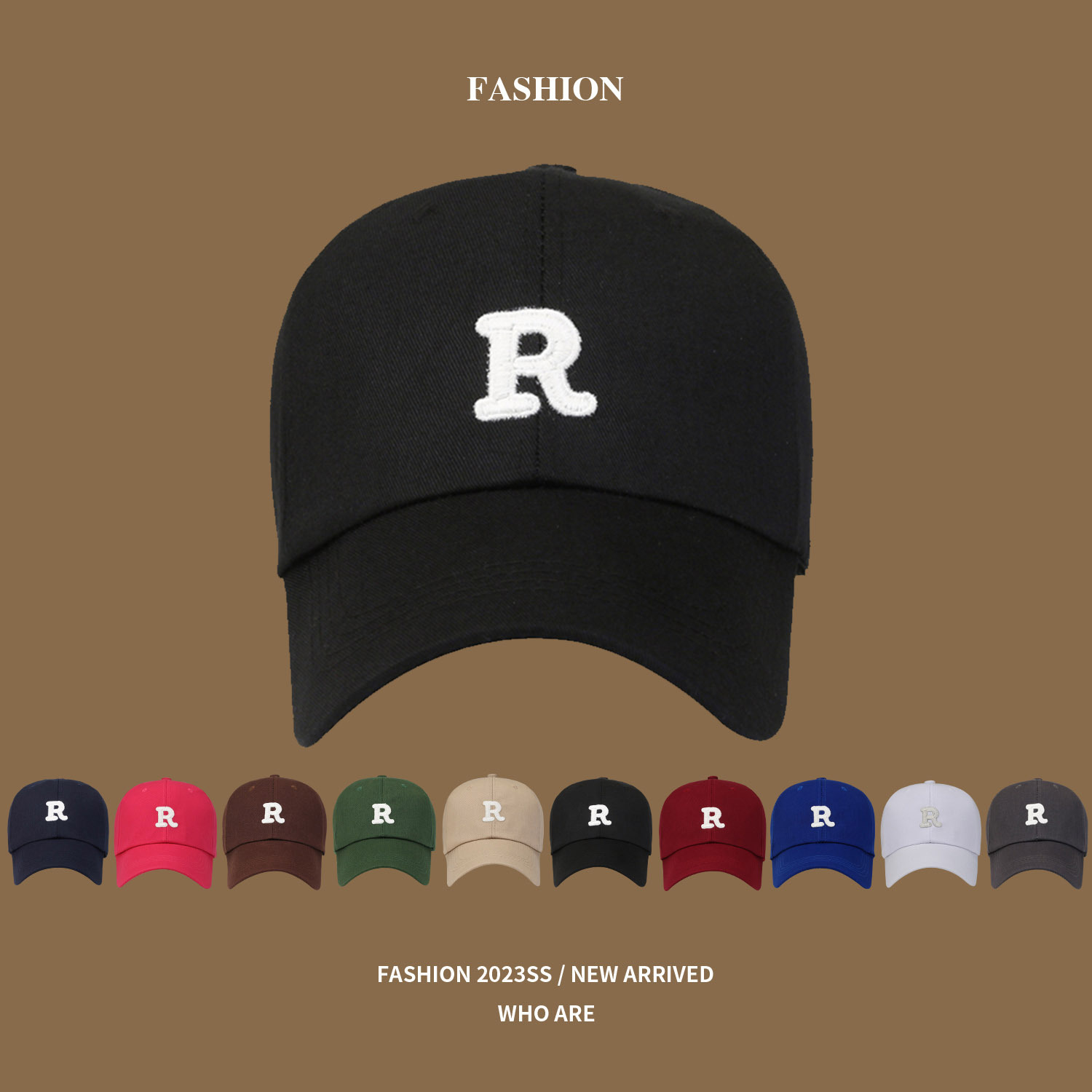 New Baseball Cap Men and Women Alphabet Peaked Cap Korean Style Young Student Spring and Summer Sun-Proof Hat R Logo Embroidery