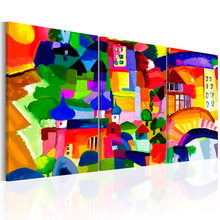 支持定做 高清现代三拼抽象风景彩色画 酒店家居装饰油画跨境货源