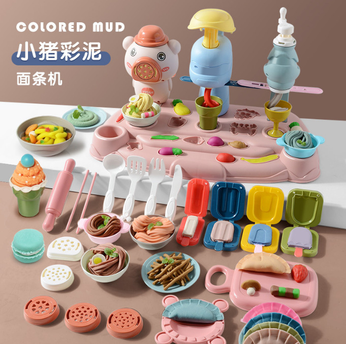 Cross-Border Colored Clay Noodle Maker Mold Set Kindergarten Children Hand-Made Clay Plasticine Toys
