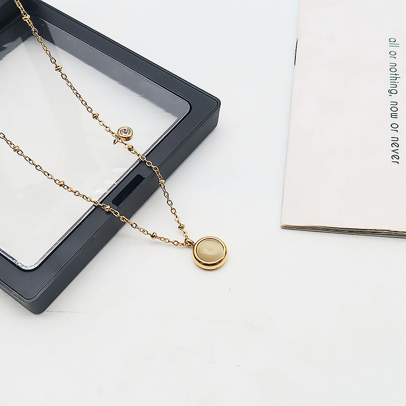 New Opal Pendant Titanium Steel Necklace Female Summer Light Luxury Minority Design Fu Character Clavicle Chain Wholesale Sweat-Proof Color-Preserving