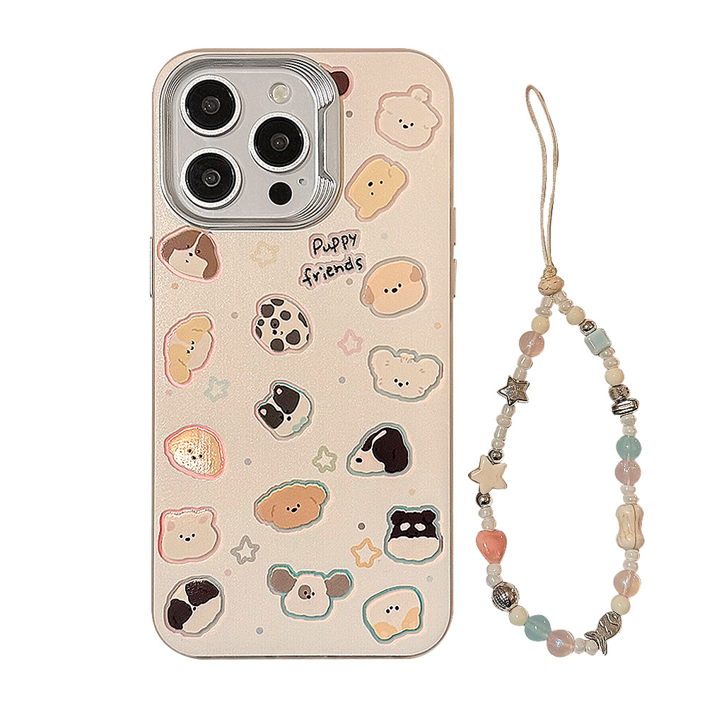 Ins Cartoon Laser Graffiti Puppy for Apple 14 Phone Case Iphone15 Hanging Chain 13pro Max Hard 12