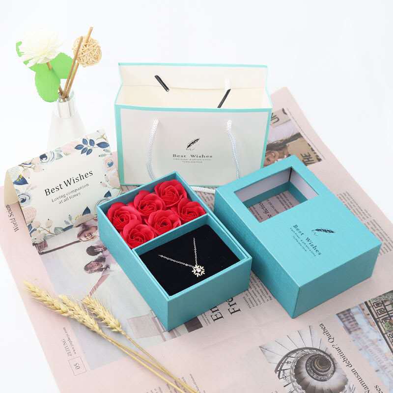 Valentine's Day Birthday Gift for Girlfriend Rose Preserved Fresh Flower Gift Box Ring Necklace Jewelry Packing Box