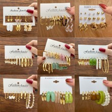 亚马逊跨境新款法式复古耳环套装圆圈珍珠耳钉6件套女earring set