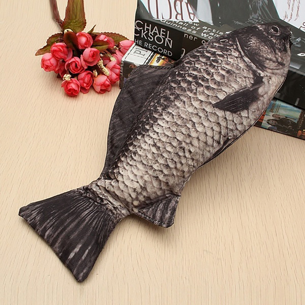 Carp Pencil Case Realistic Fish Shape Cosmetic Bag Pencil Case with Zipper