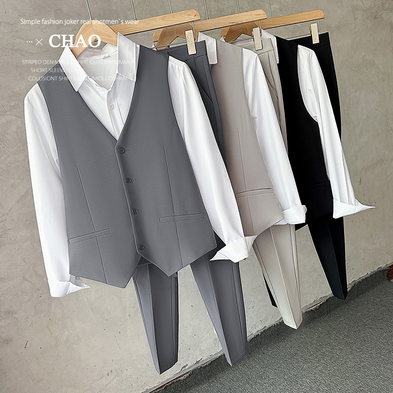 西装马甲衬衣西裤三件套伴郎服兄弟装西装马甲套装男结婚礼服秋季