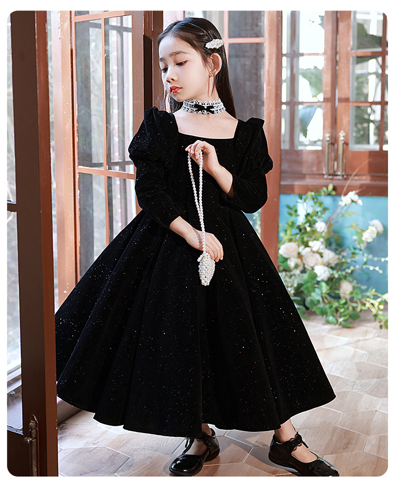 黑色礼服女童公主裙2022新款花童小女孩主持人走秀儿童钢琴演出服