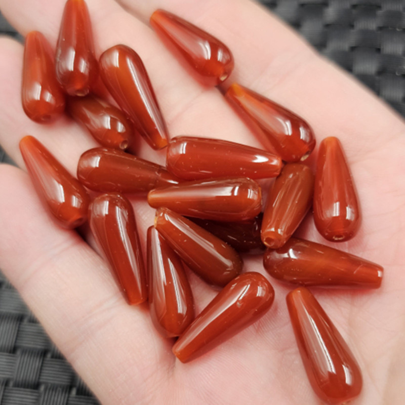 冰种红玛瑙水滴玉石散珠红玉髓通孔水滴手链项链耳环配件珠子批发