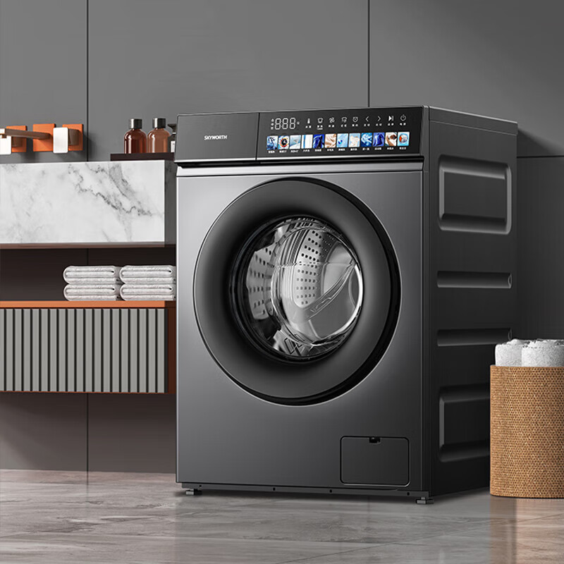 创维10公斤全自动洗衣机gf100c1纤薄嵌入电机设计96°c高温洗